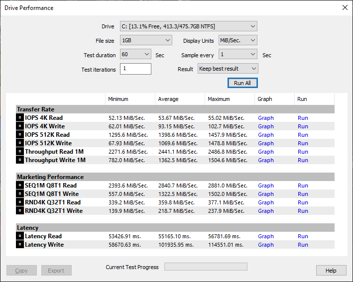 Hard drive performance testing  screen shot